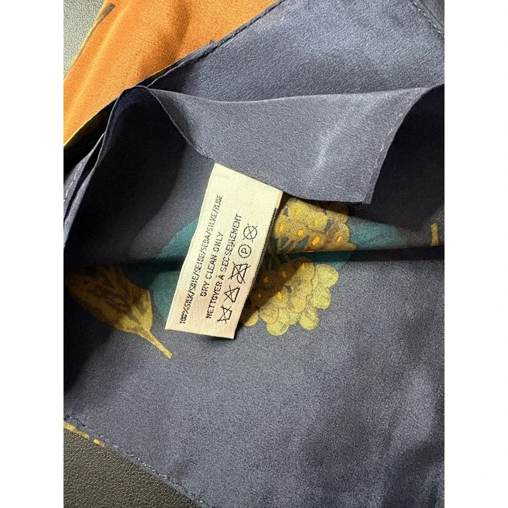 Liz Claiborne Silk Scarf Navy Copper Teal Leaf‎ Berry Print Square 31x31 Vintage